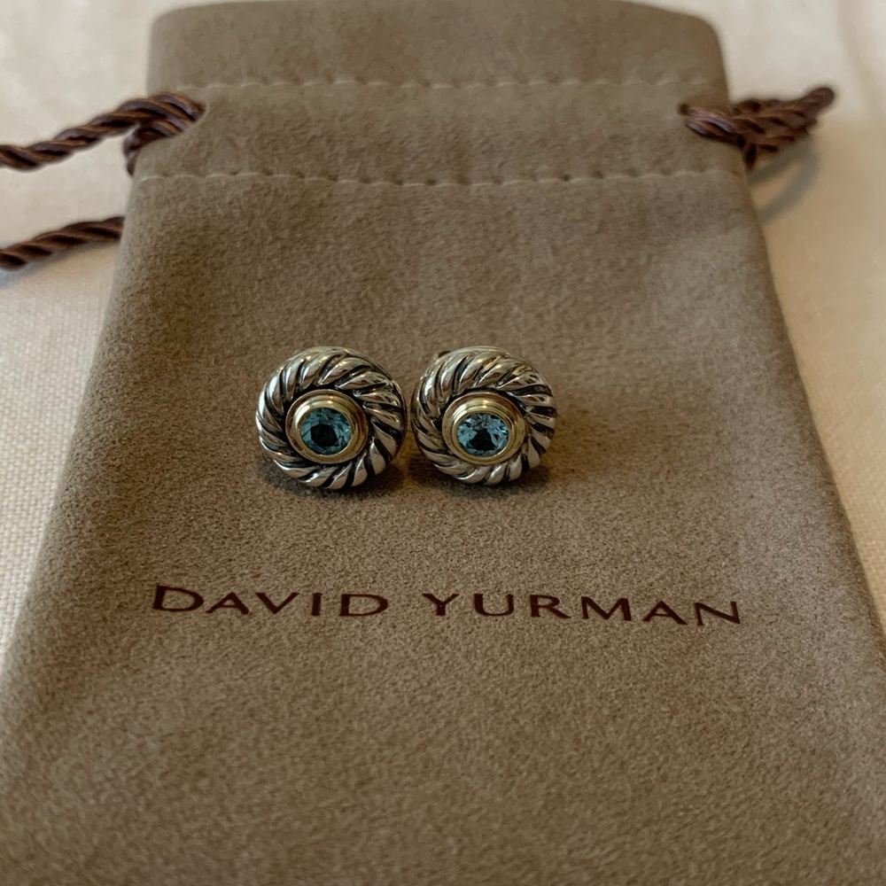 David Yurman Blue Topaz Cookie Cable Earrings